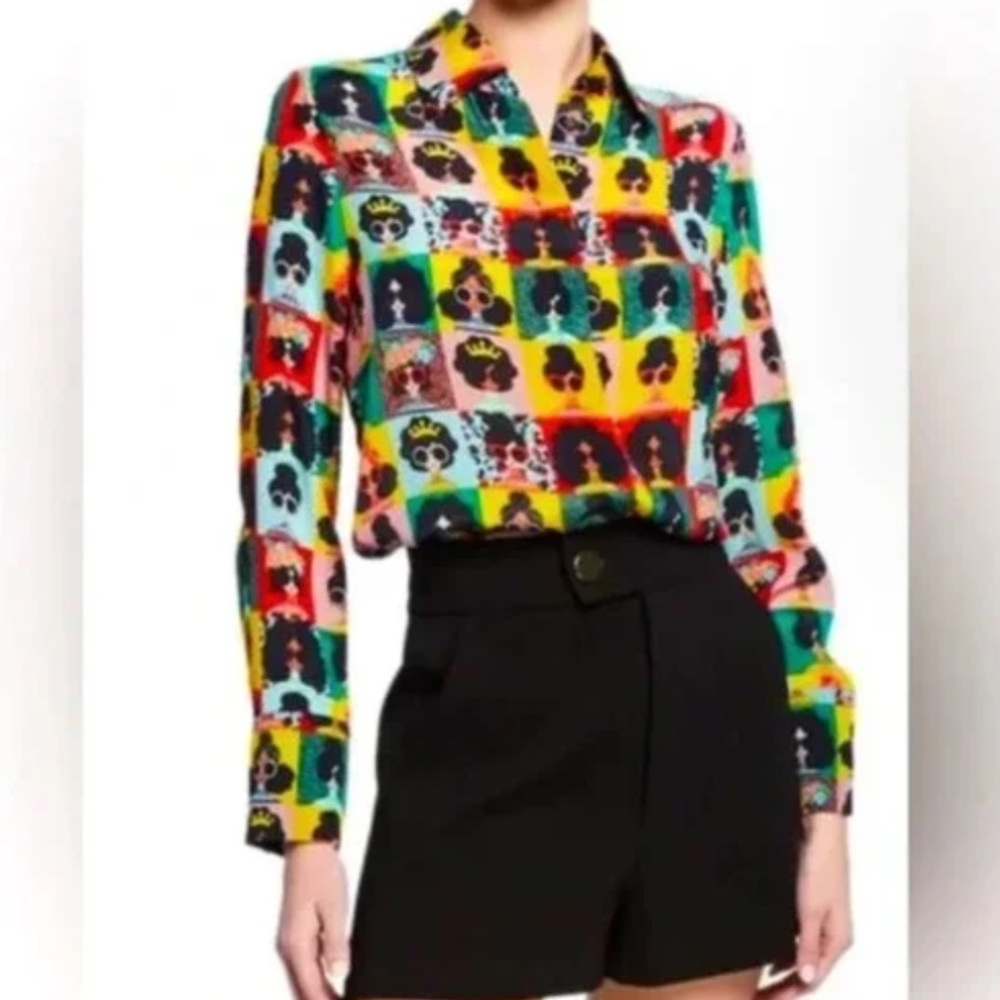 Alice + Olivia Multicolor Silk Willa Printed Top